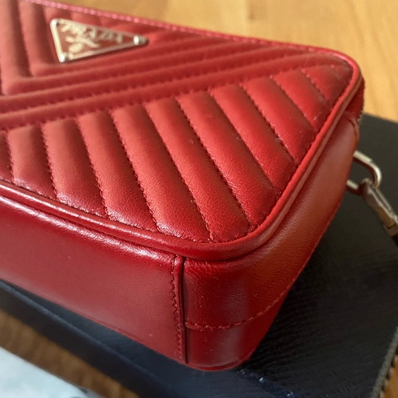 Prada Red Chevron Leather Chain Bag - Picture 5 of 13